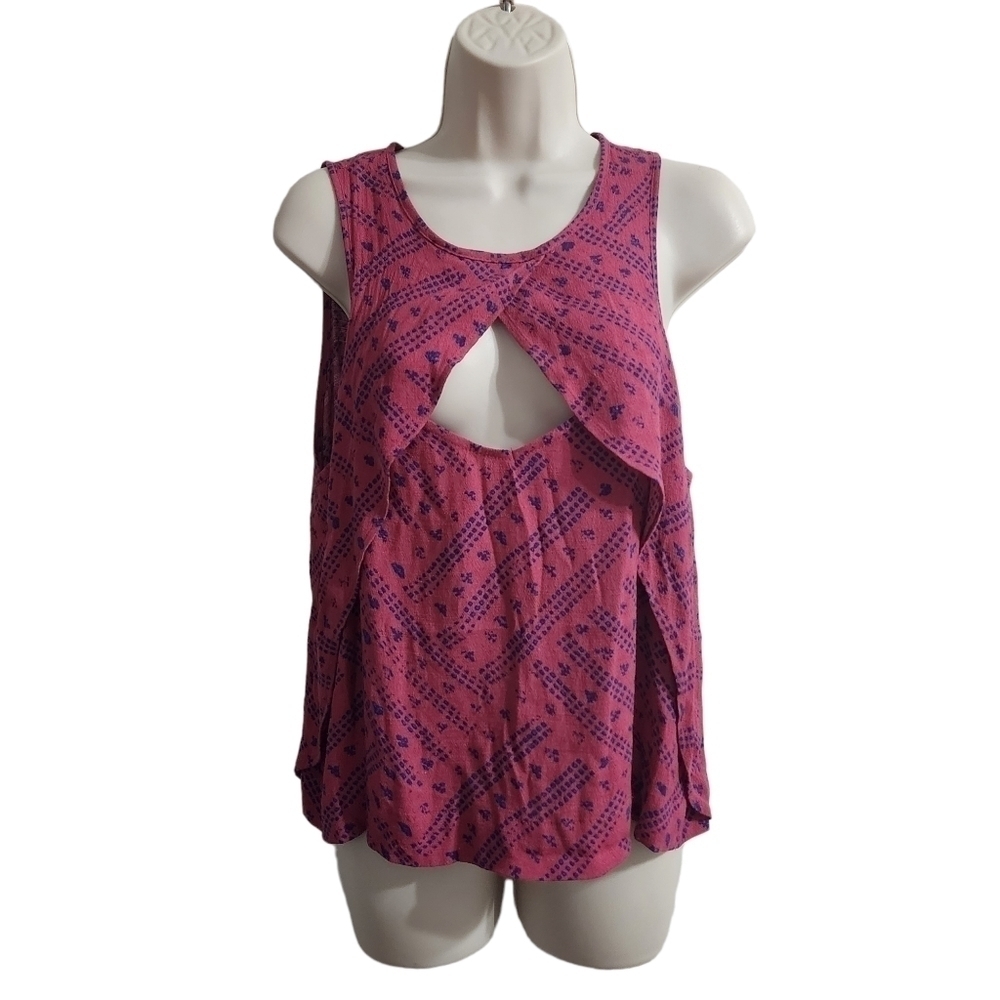 FREE PEOPLE Red Blue Fruit Punch Key Hole Front Tank Size S
